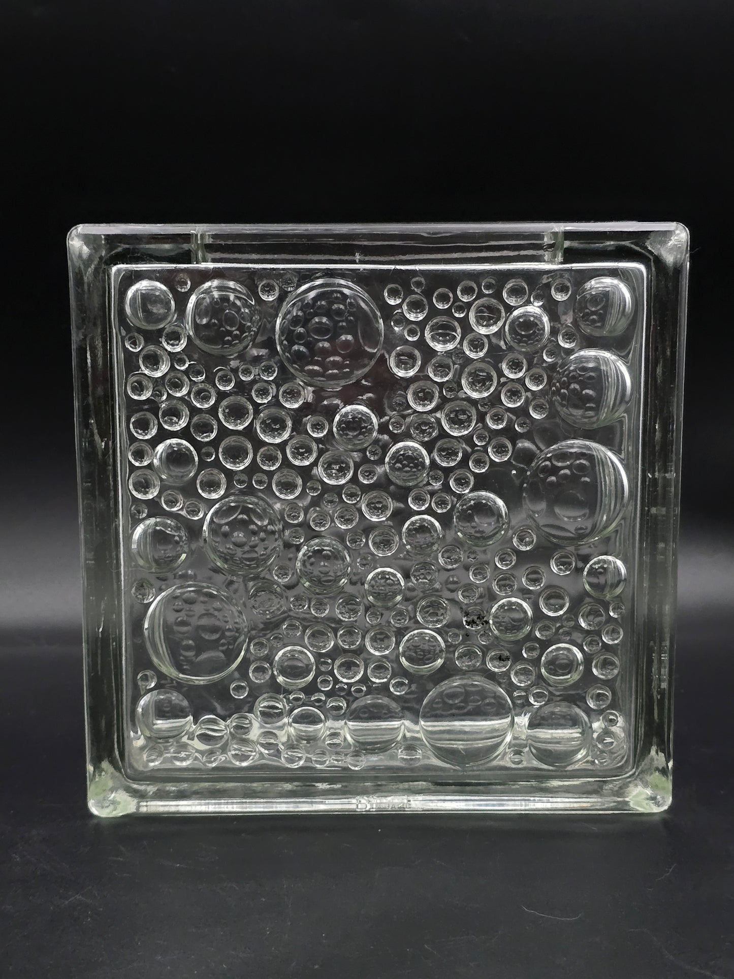 Vintage German Square Glass Vase – 19cm Bubble Pattern, Heavy Pressed Glass, Mid-Century Modern, Textured Art Glass