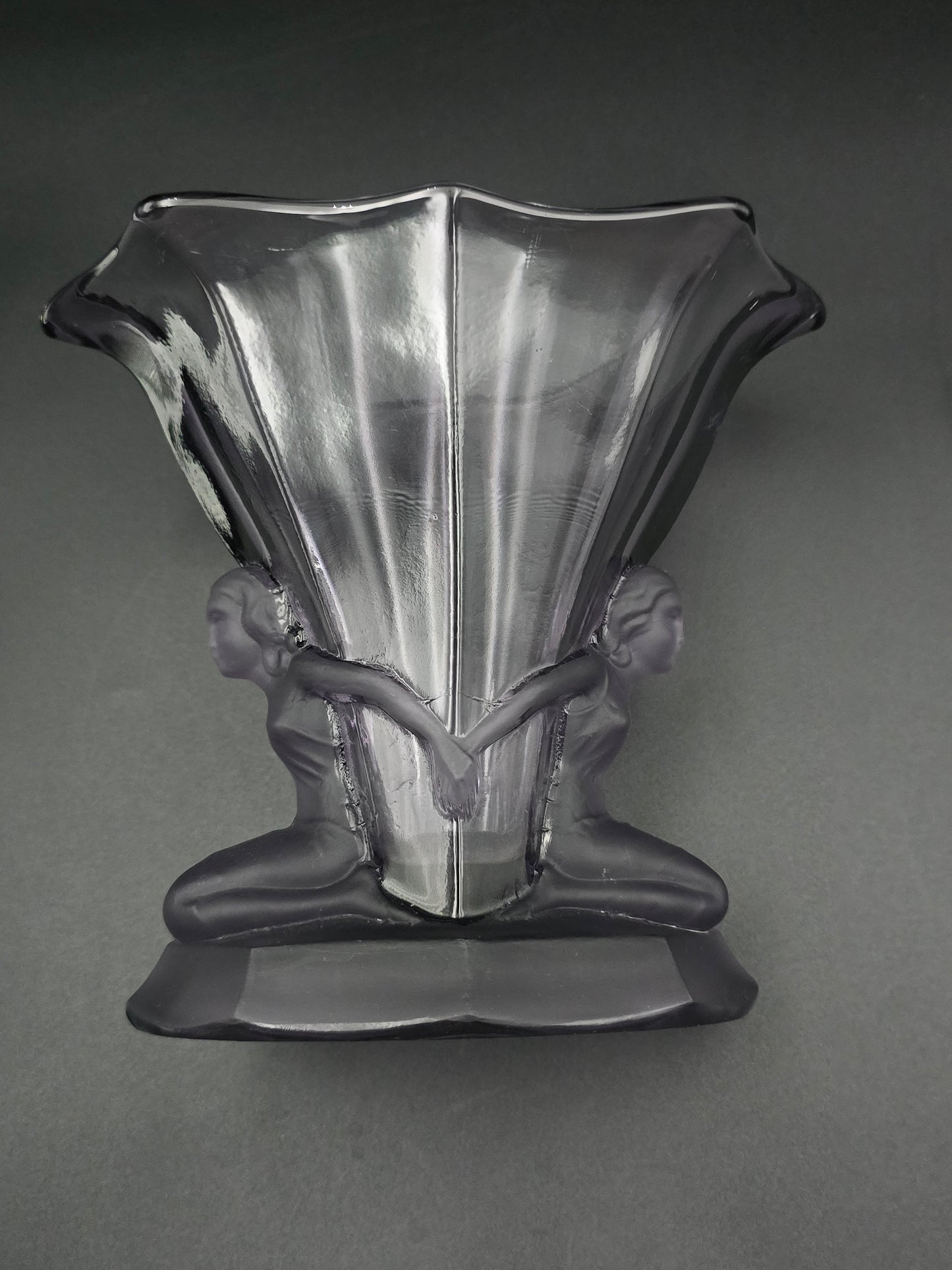 Art Deco Mauve Frosted Glass Vase by Walther & Söhne—16.5 cm Vintage German Pressed Glass