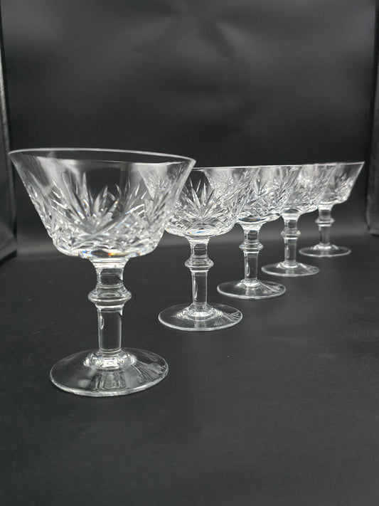 Set of 5 large Crystal champagne coupes. 200ml. 12cm tall