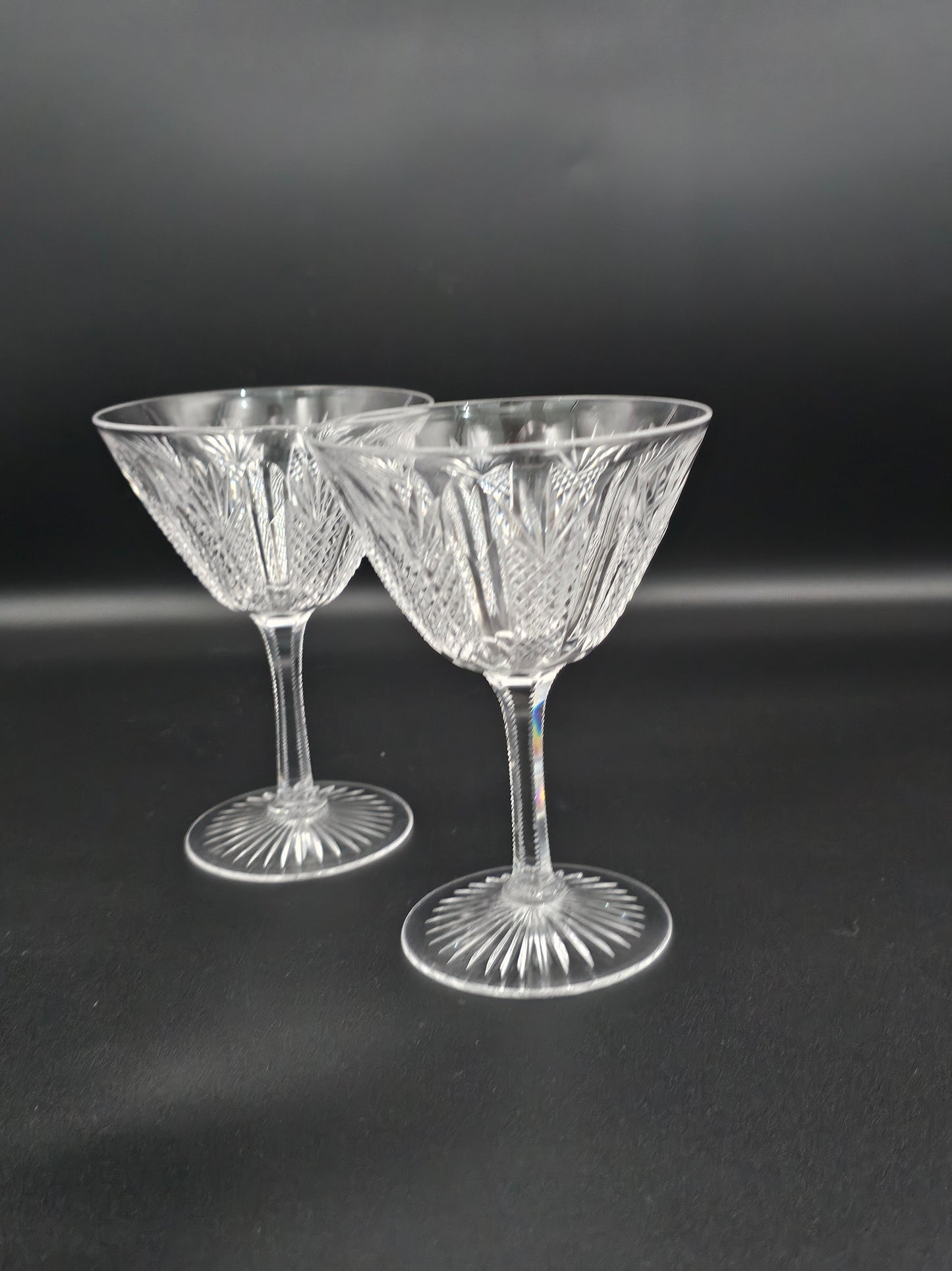 Pair of Beautiful Vintage Crystal Champagne Coupes. 12cm tall.