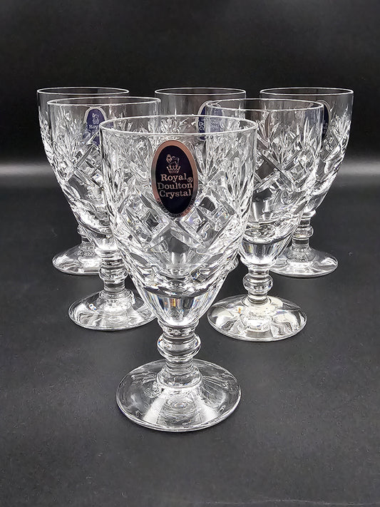 Set of 6 Royal Doulton Georgian Pattern Crystal Liqueur or Sherry glasses 100ml