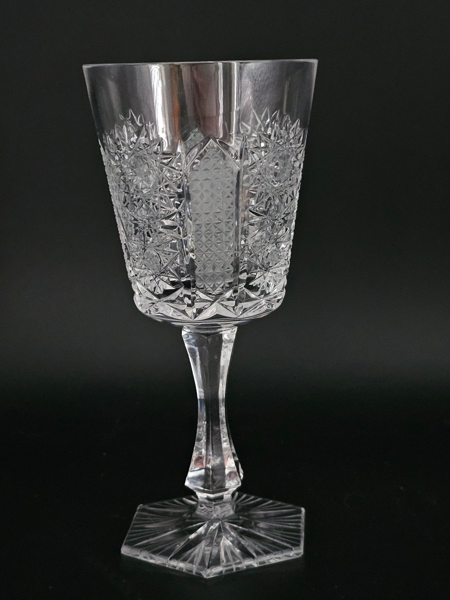 Beautiful Single Crystal Wine Glass with Hexagonal stem. 175ml