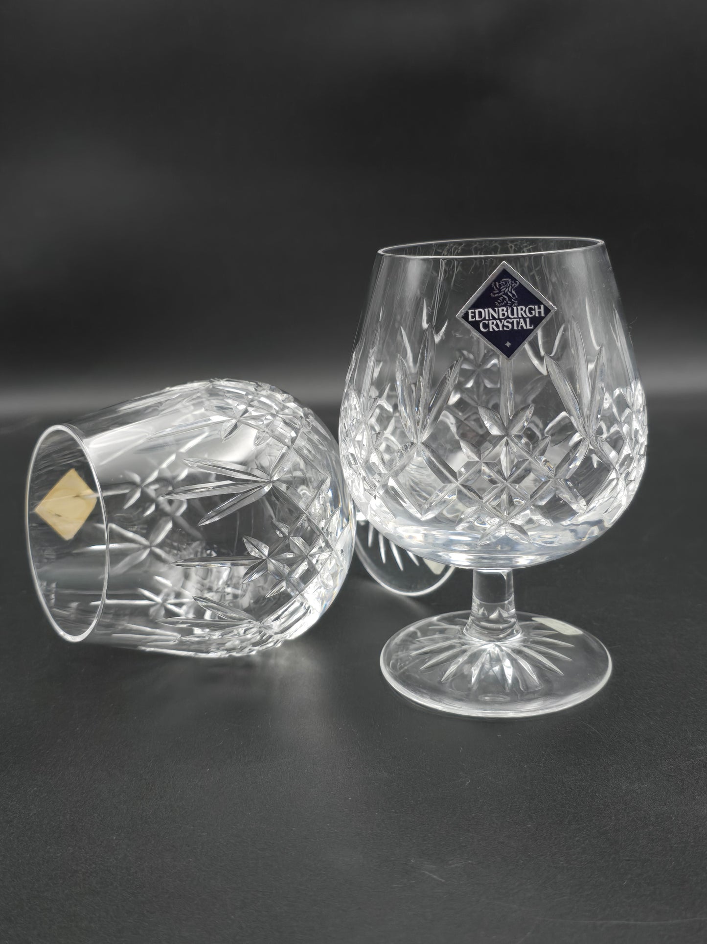 Pair of Edinburgh Crystal Lomond Pattern Crystal Brandy glasses 12oz