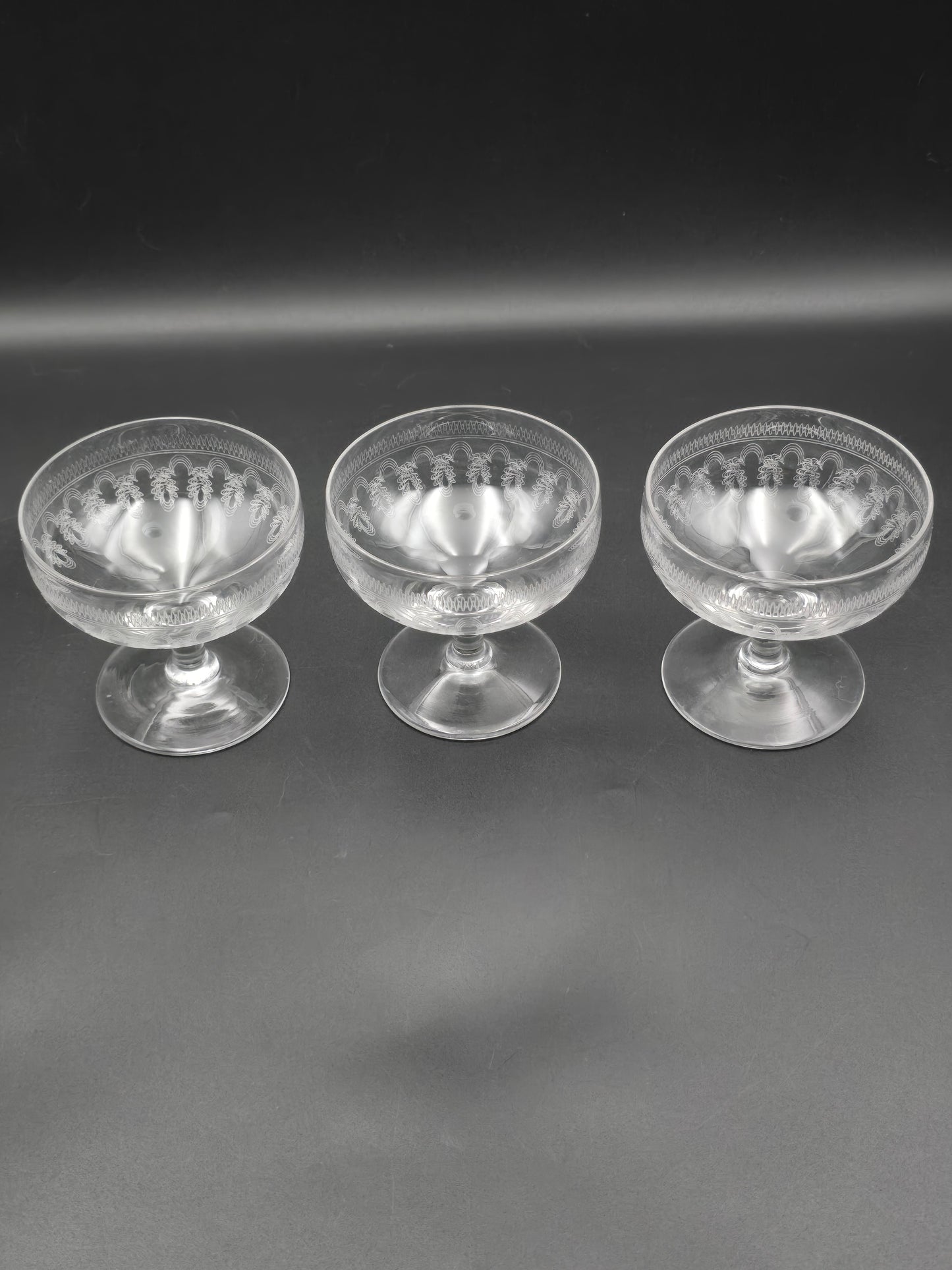 Elegant trio Lady Hamilton Pall Mall Crystal Champagne Coupes. 200ml