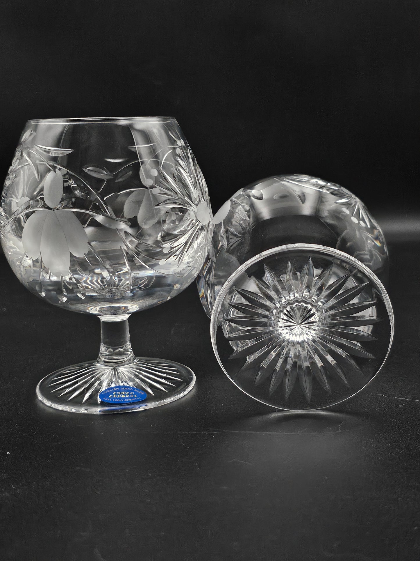 Pair of Cameo Crystal English Handmade Brandy Cognac glasses 10oz