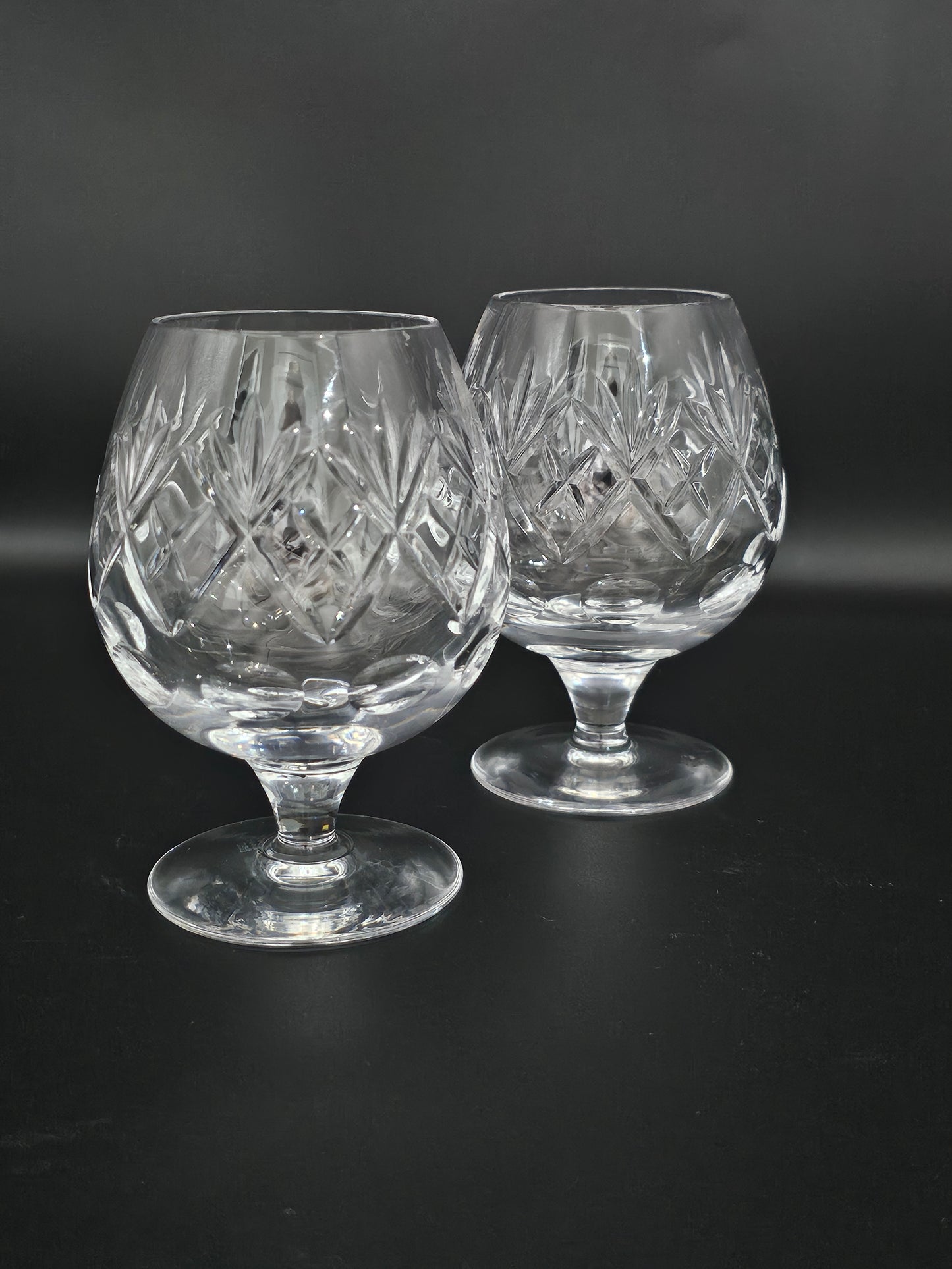 Pair of Royal Doulton Georgian Pattern Crystal Brandy Cognac Glasses 12oz