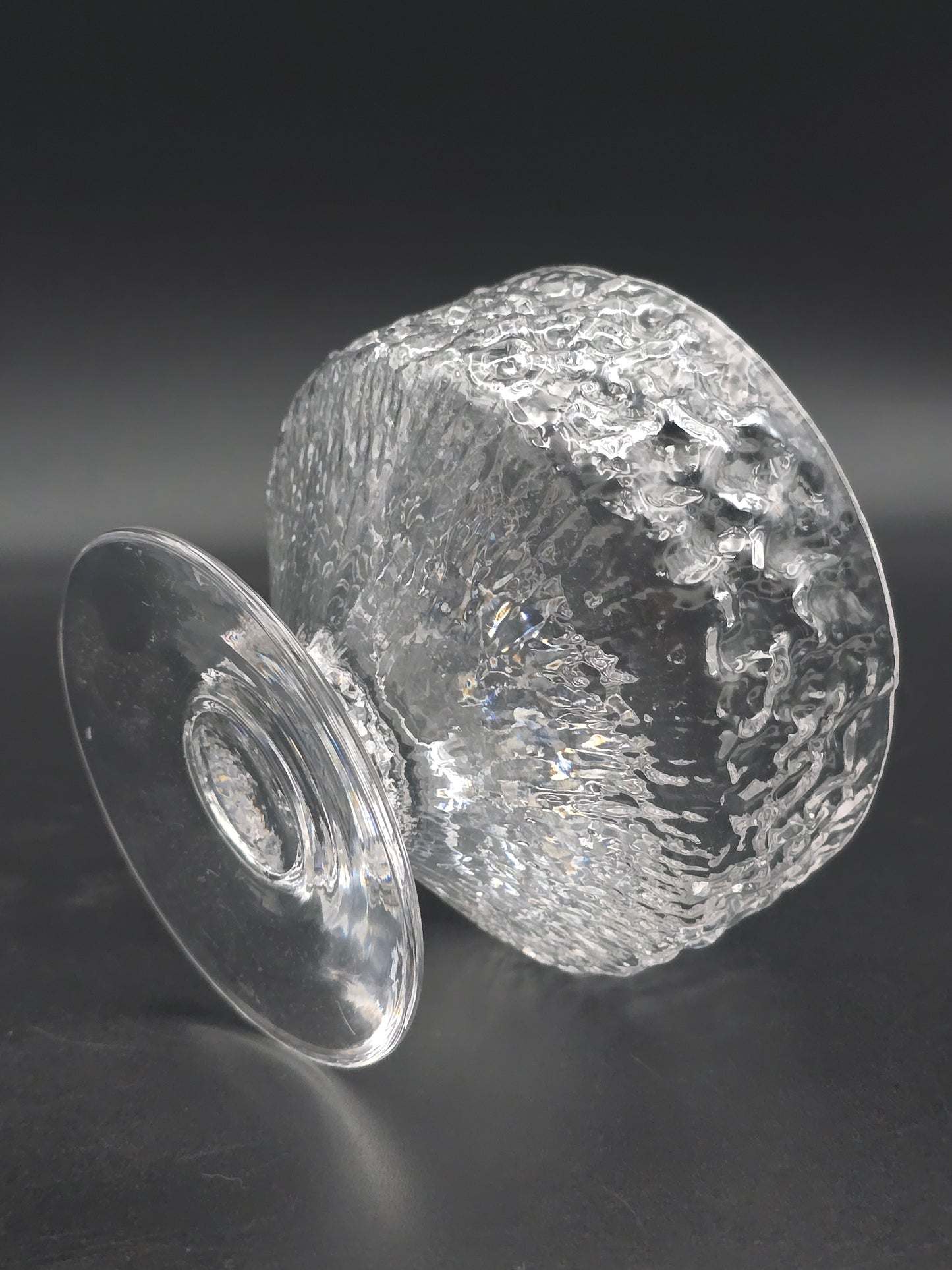 Set of 6 Whitefriars “Glacier/Bark” Dessert Bowls by Geoffrey Baxter – Mid‑Century Textured Glass, Perfect Condition