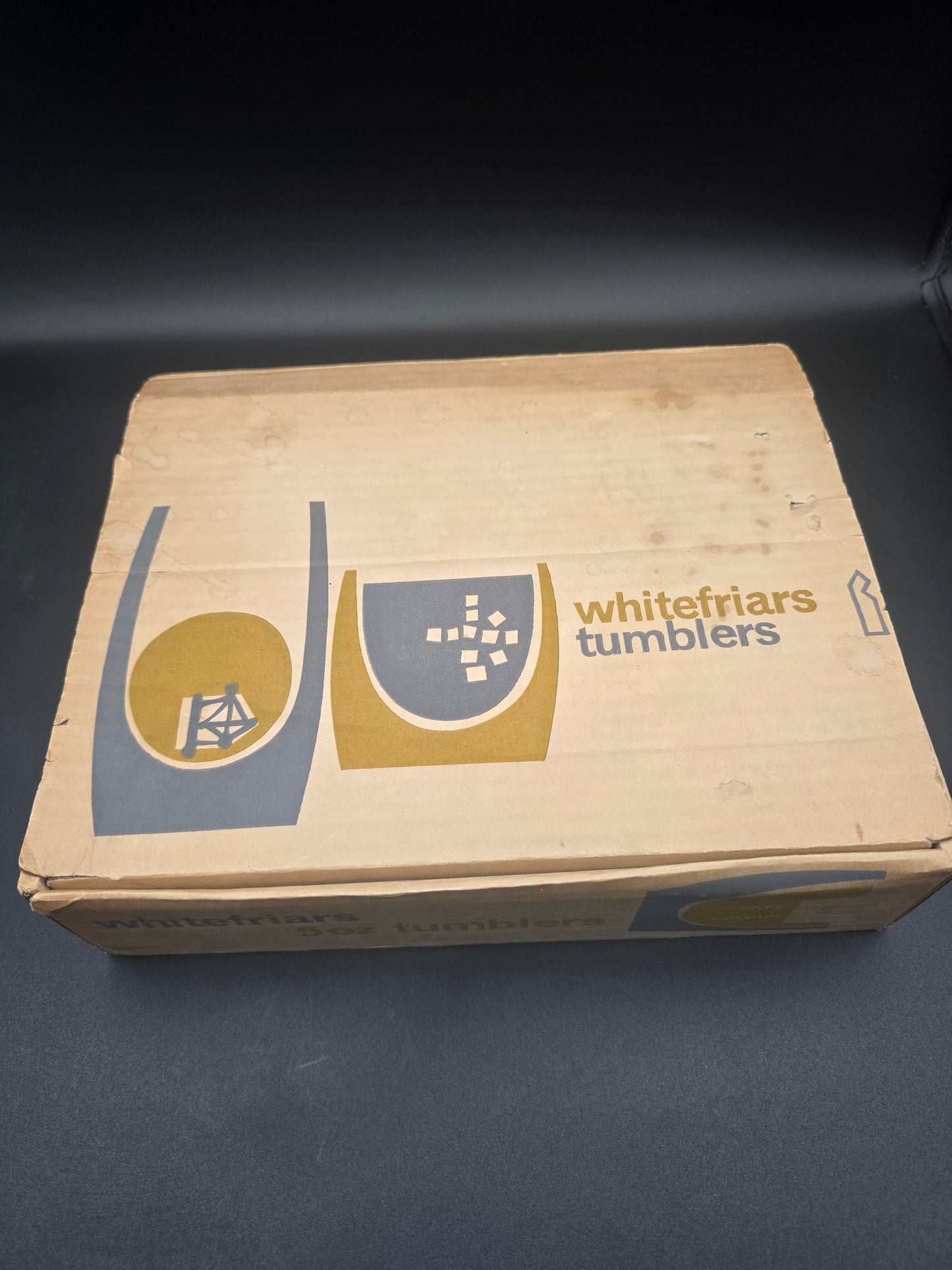Vintage Boxed Set of 6 Whitefriars 5 oz Lead Crystal Tumblers – Original Stickers – Mid‑Century English Barware