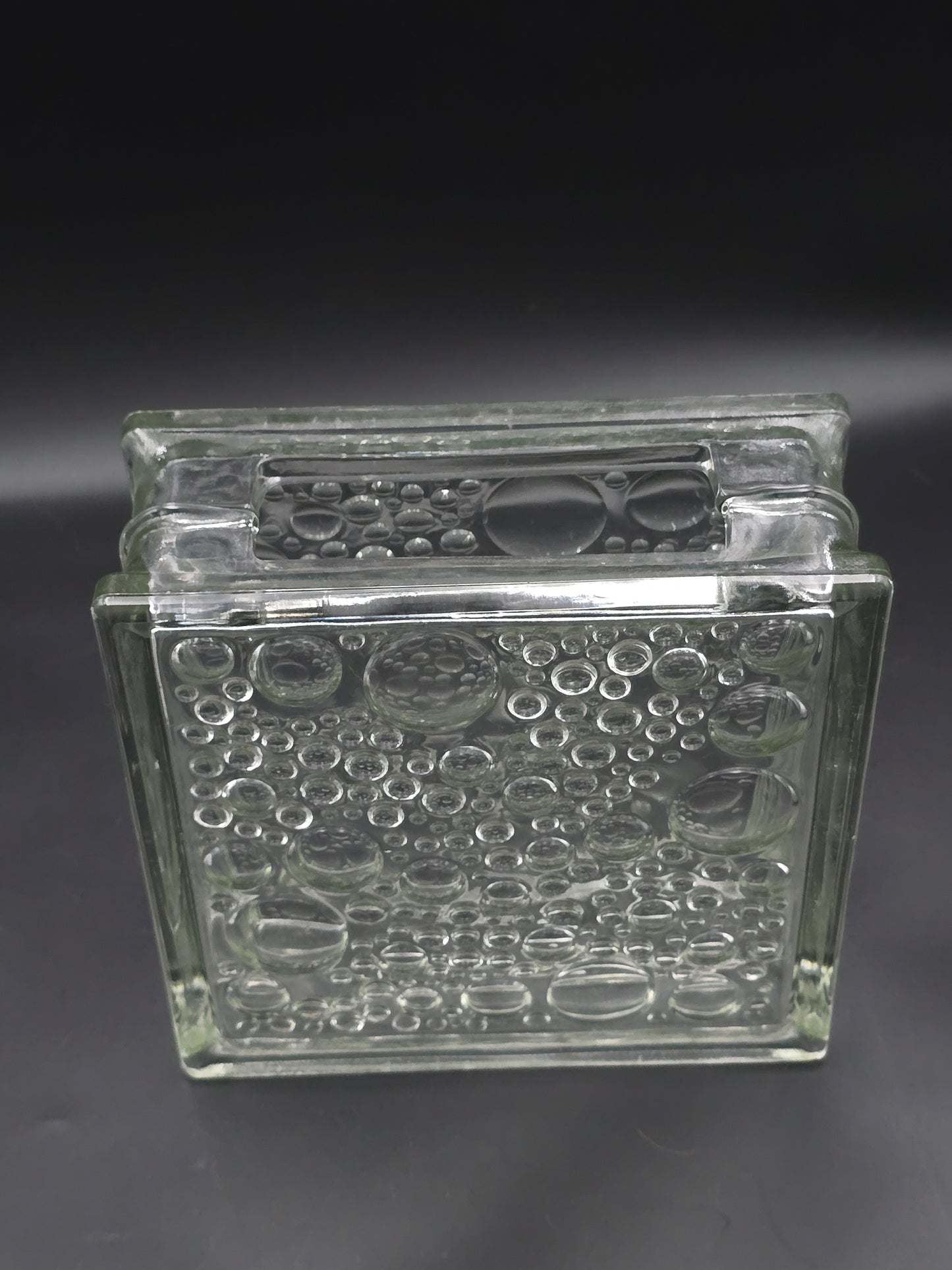 Vintage German Square Glass Vase – 19cm Bubble Pattern, Heavy Pressed Glass, Mid-Century Modern, Textured Art Glass