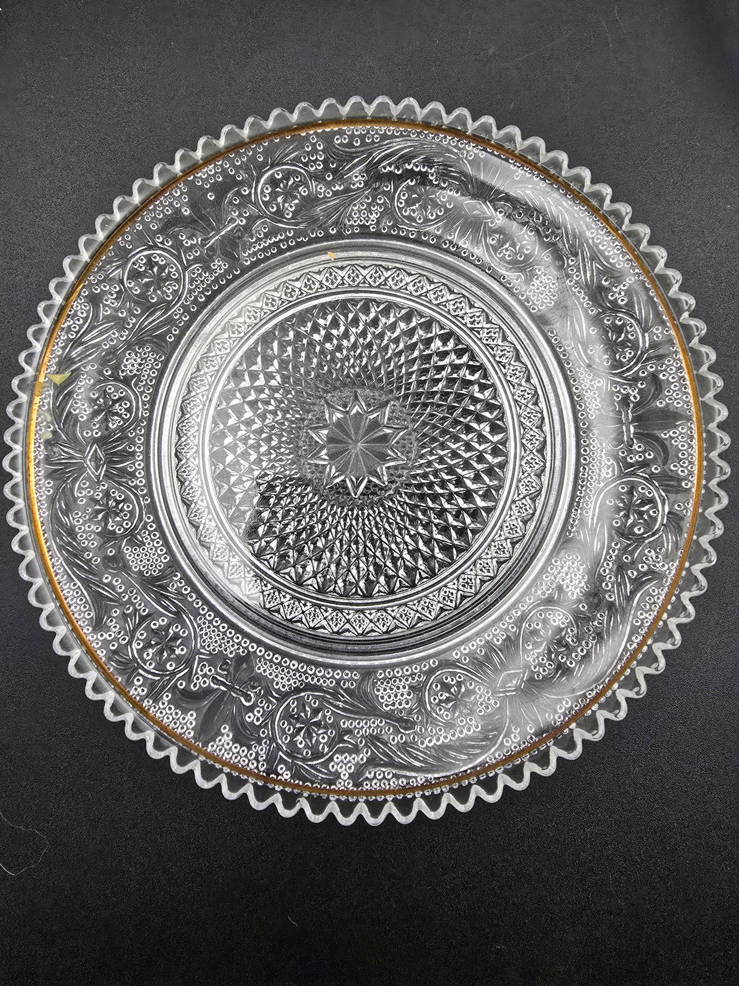Set of 6 Vintage Pressed glass side plates. 15cm
