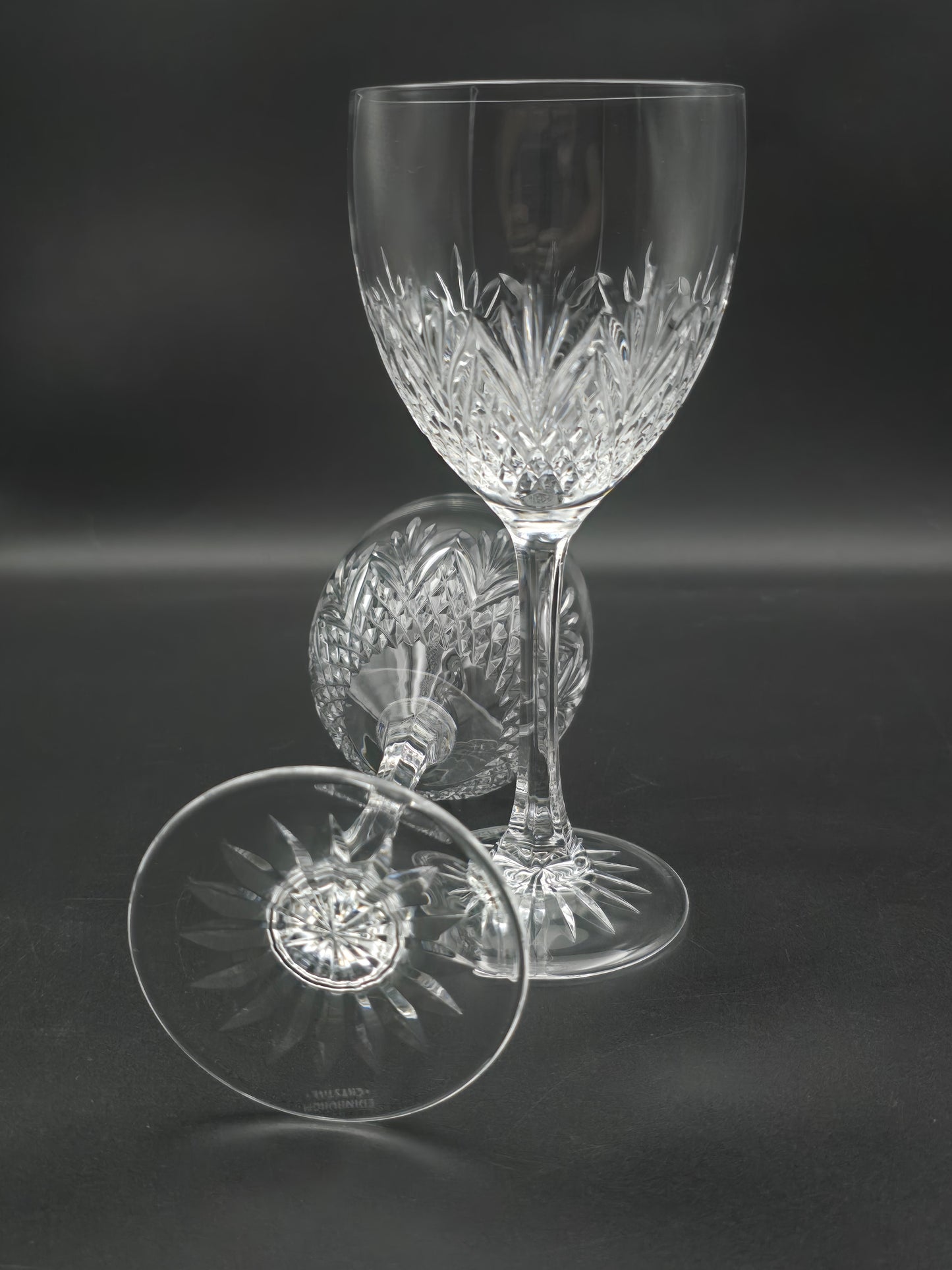 Pair of large Edinburgh Crystal Tweed Pattern wine glasses. 275ml boxed.