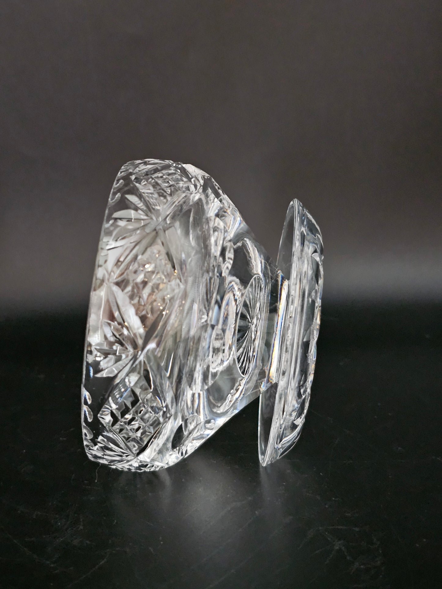 Set of 6 Royal Doulton Georgian Pattern Crystal Starter or Dessert dishes with lipped saucers.