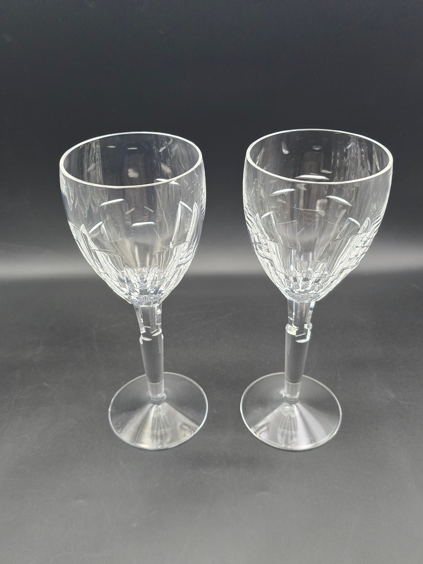 Pair of Stuart Crystal Ice Wine Glasses by Jasper Conran – 350ml Large Cut Crystal Goblets, Signed Vintage Glassware