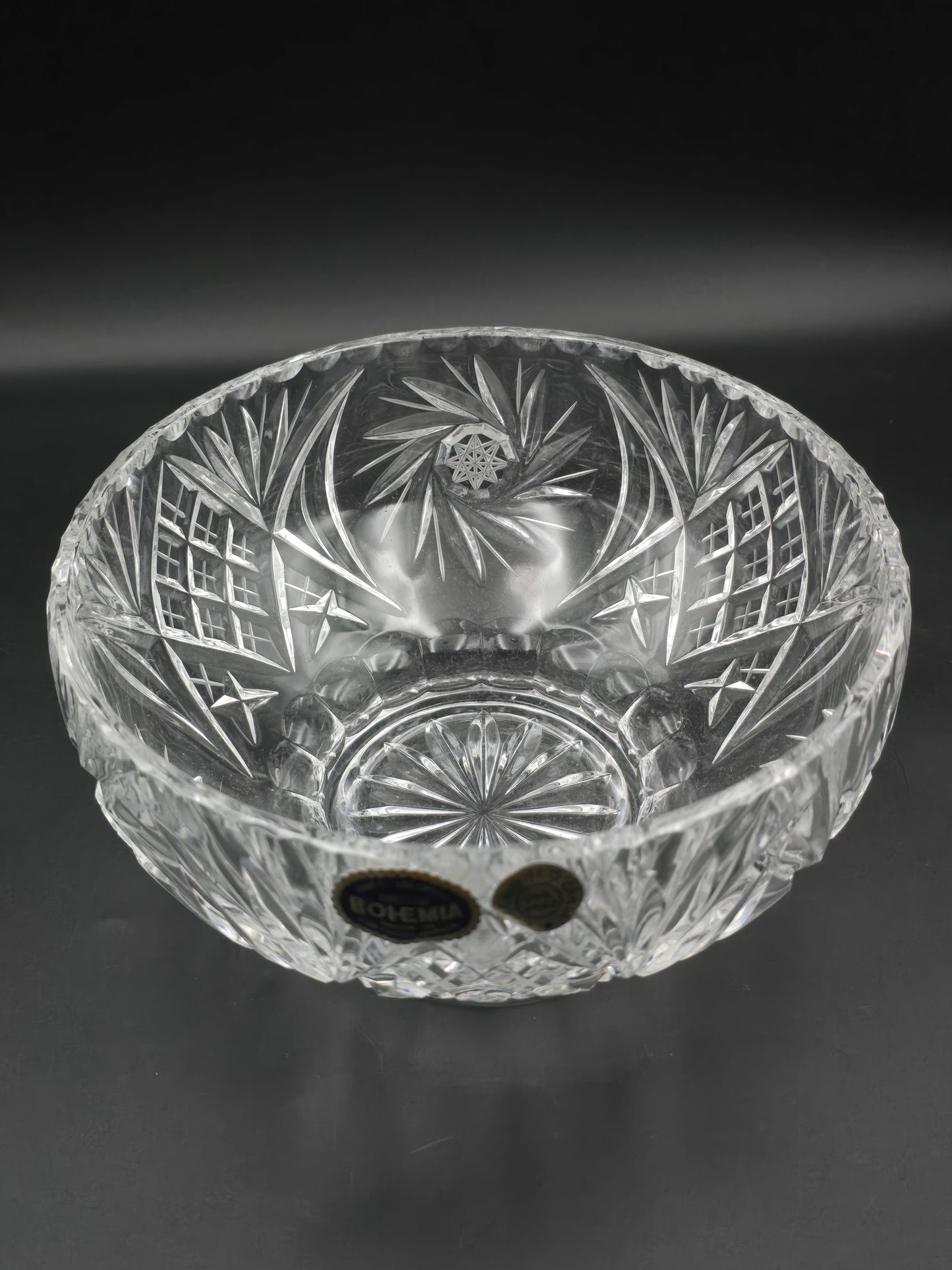 Large 8" Bohemian Lead Crystal Rose Bowl – 24% Hand-Cut Crystal, Heavy 1.8kg, Vintage Czech Centrepiece Vase