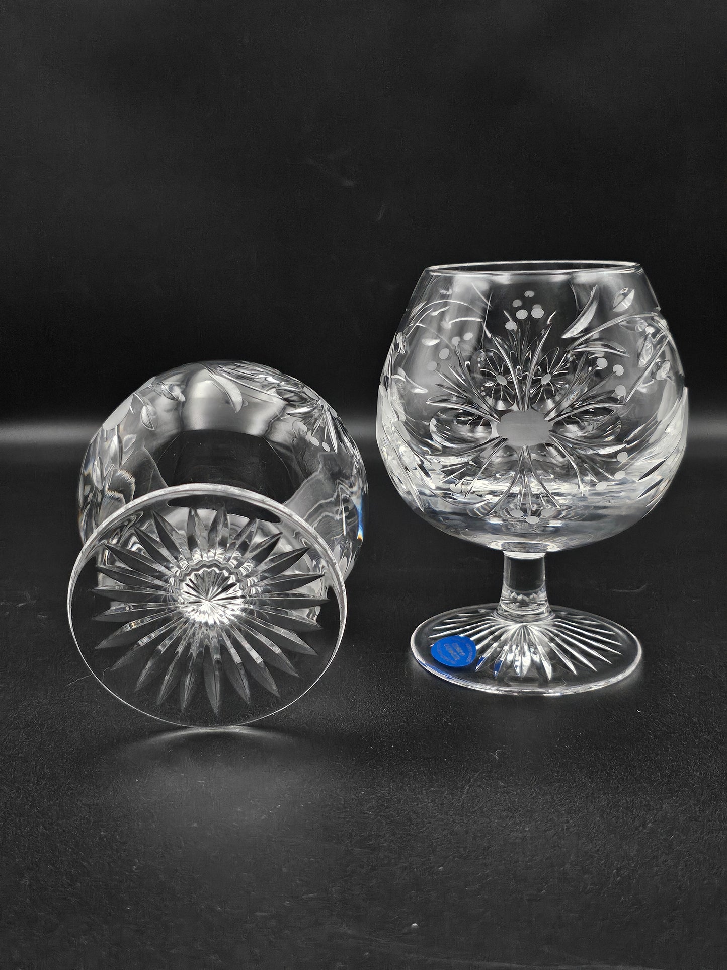 Pair of Cameo Crystal English Handmade Brandy Cognac glasses 10oz