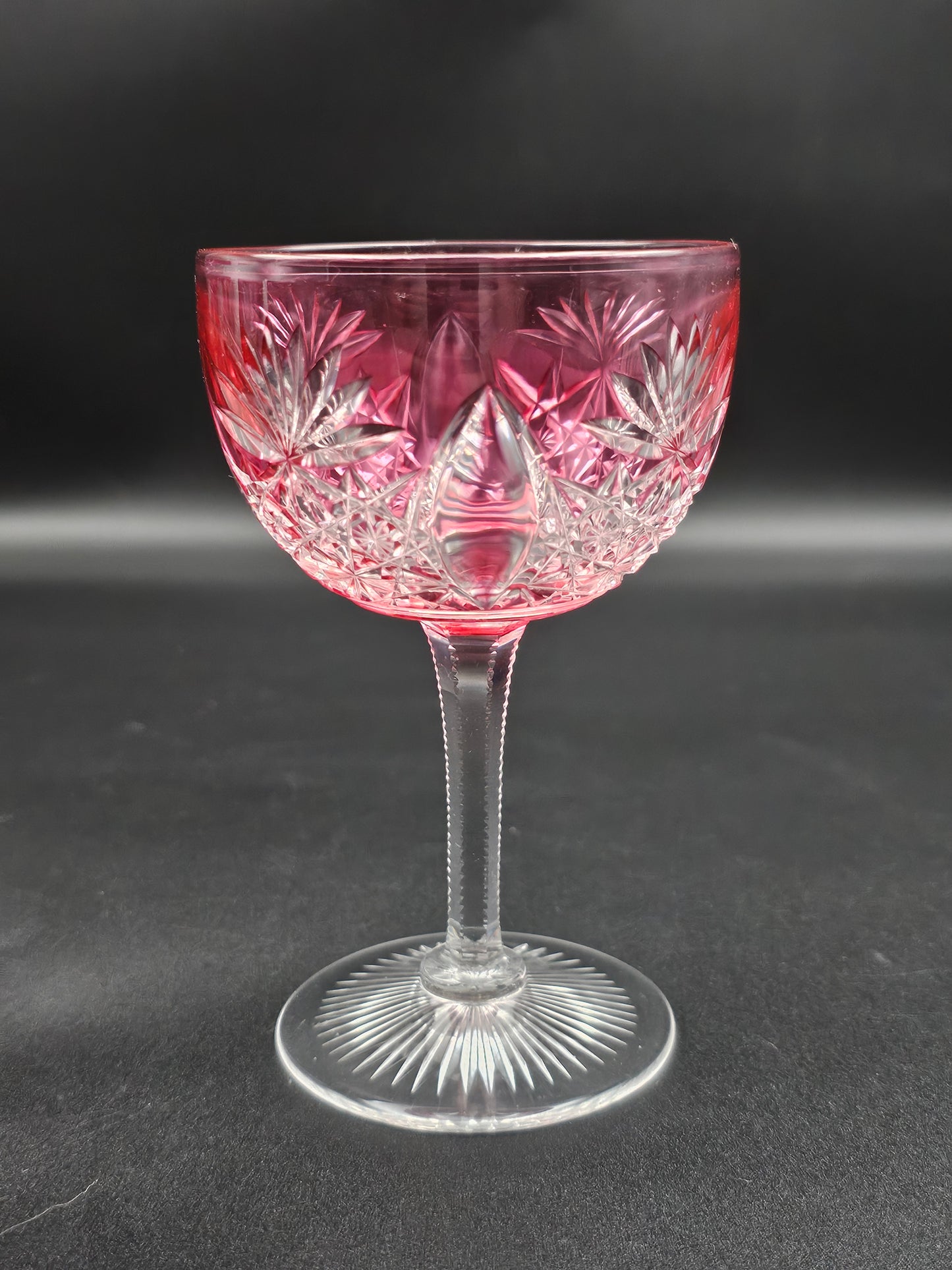 Beautiful set of 6 Cranberry Pink Crystal Coupes 150ml