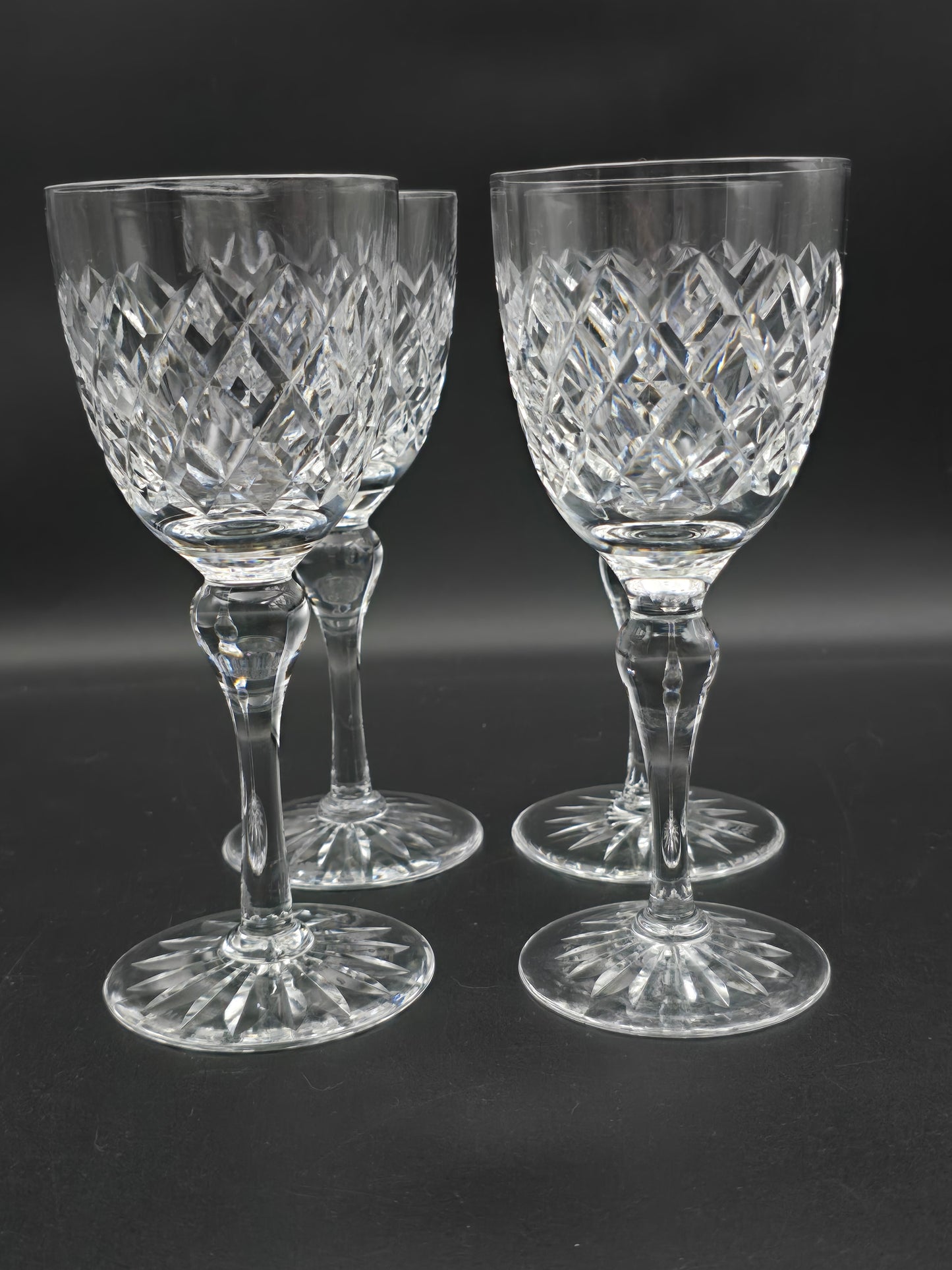 Set of 4 English Crystal Wine glasses. Webb Thomas. Dennis Diamonds pattern. 175ml