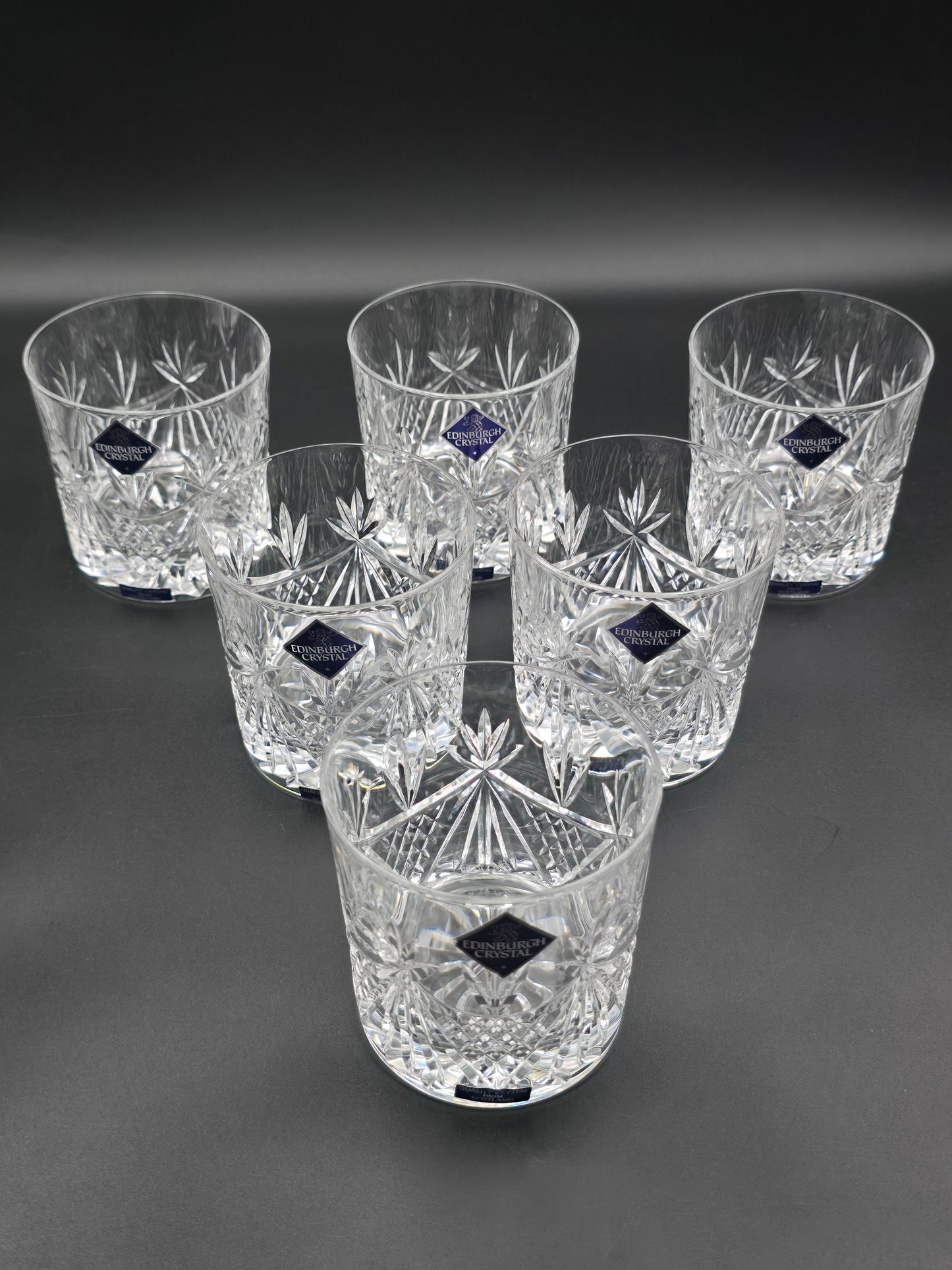 Set of 6 Edinburgh Crystal EDI41 Pattern Crystal Whisky Tumblers. 10oz. Boxed.