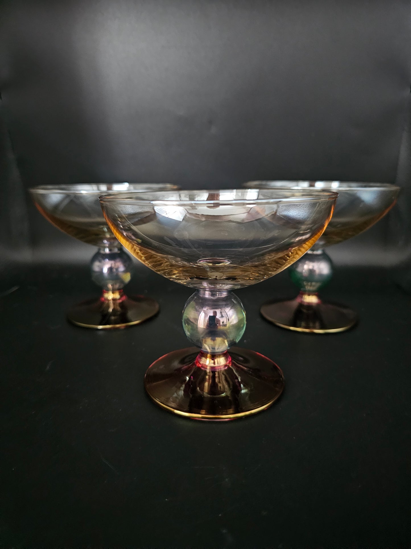 Vintage set of 3 Tri Coloured Crystal Dessert or starter bowls Bowls by Krosno Poland