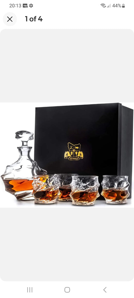 W VAN DAEMON Crystal 750ml Whisky Decanter and Set of 4 300ml Glasses