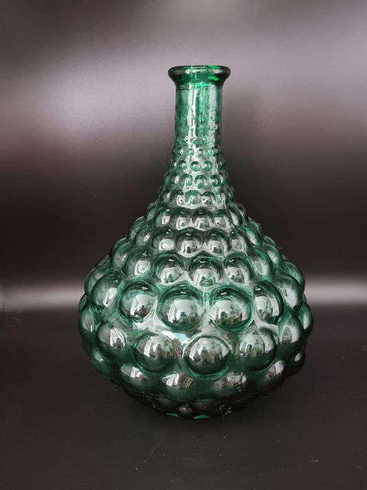 Stunning Vintage Midcentury Olive Green Italian Bubble Hobnail Art Glass Bottle Decanter Vase