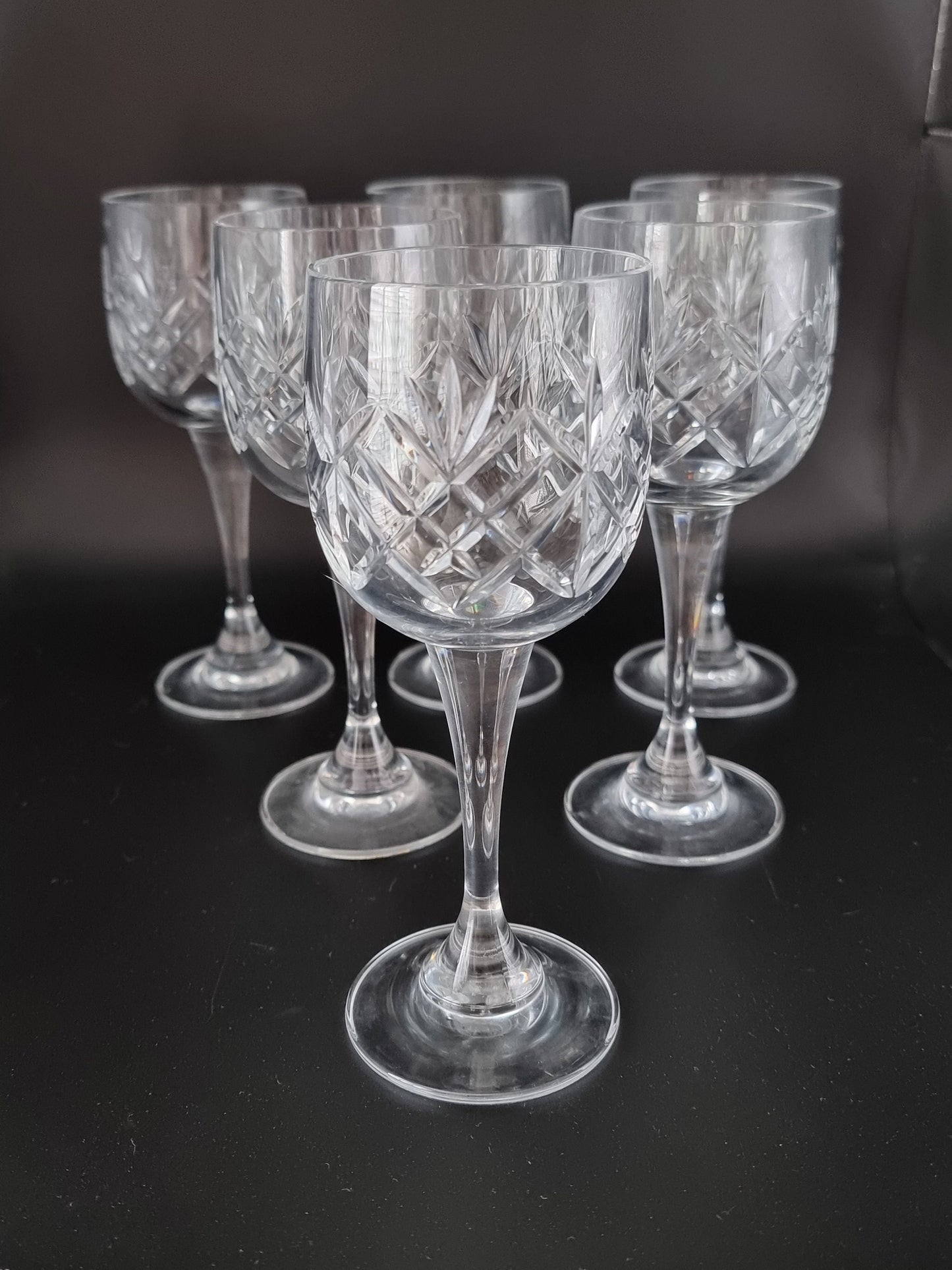 Vintage Set of 6 Crystal Wine Glasses