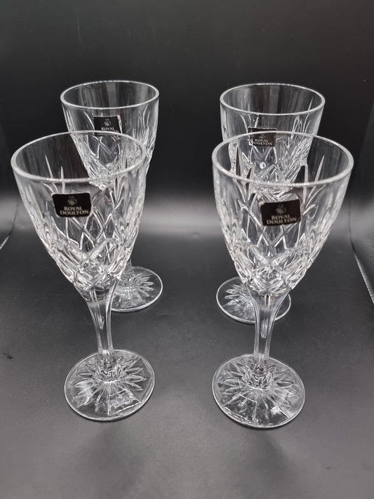 Royal Doulton Set of 4 Vintage Crystal Wine Glasses, Boxed.