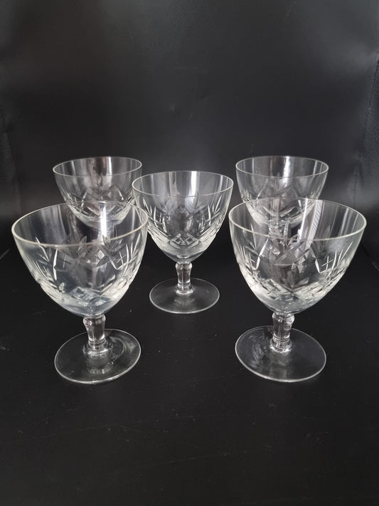 5 X Vintage Crystal Glass Champagne Coupes