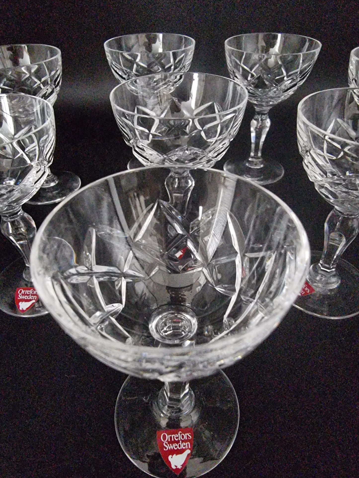 Vintage Set of 8 Swedish Orrefors Elisabeth crystal glasses