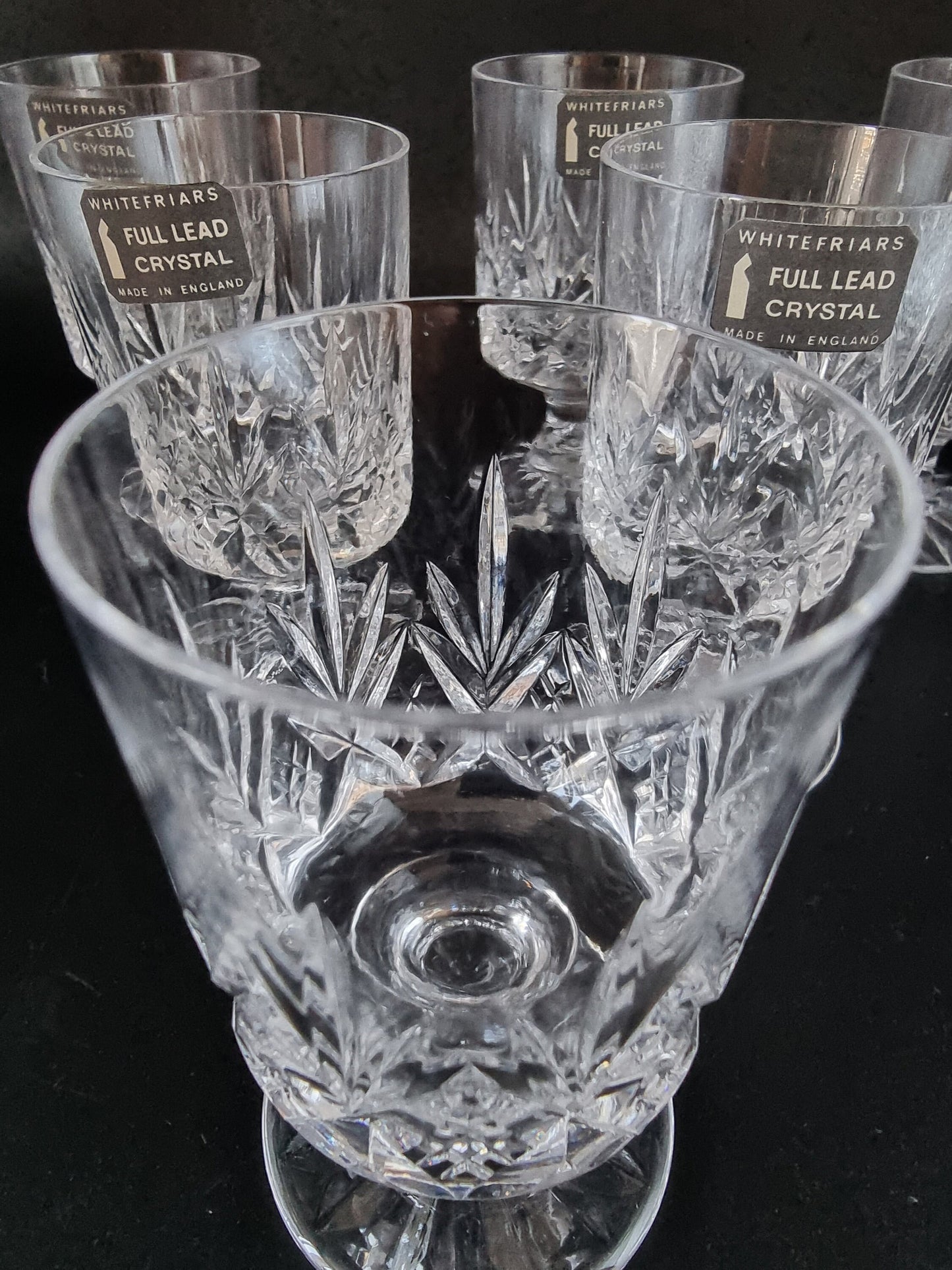 Vintage Whitefriars full lead crystal set of 6 wine glasses