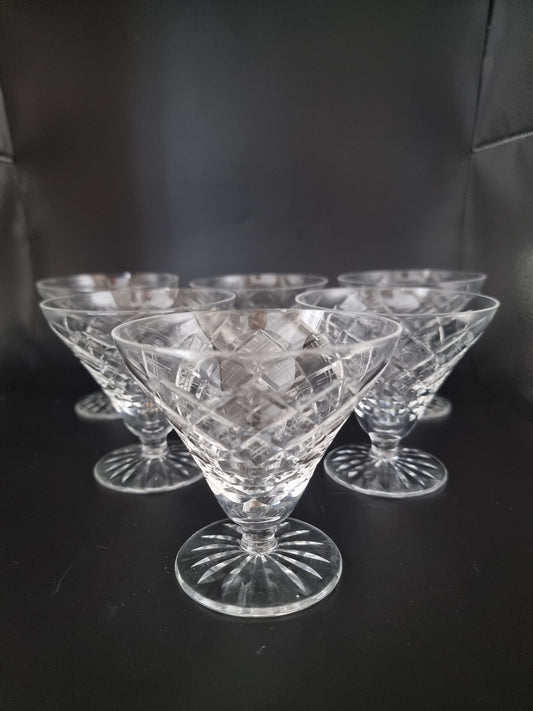 Stunning Fine Vintage Full Set of 6 Crystal Glass Champagne Coupes