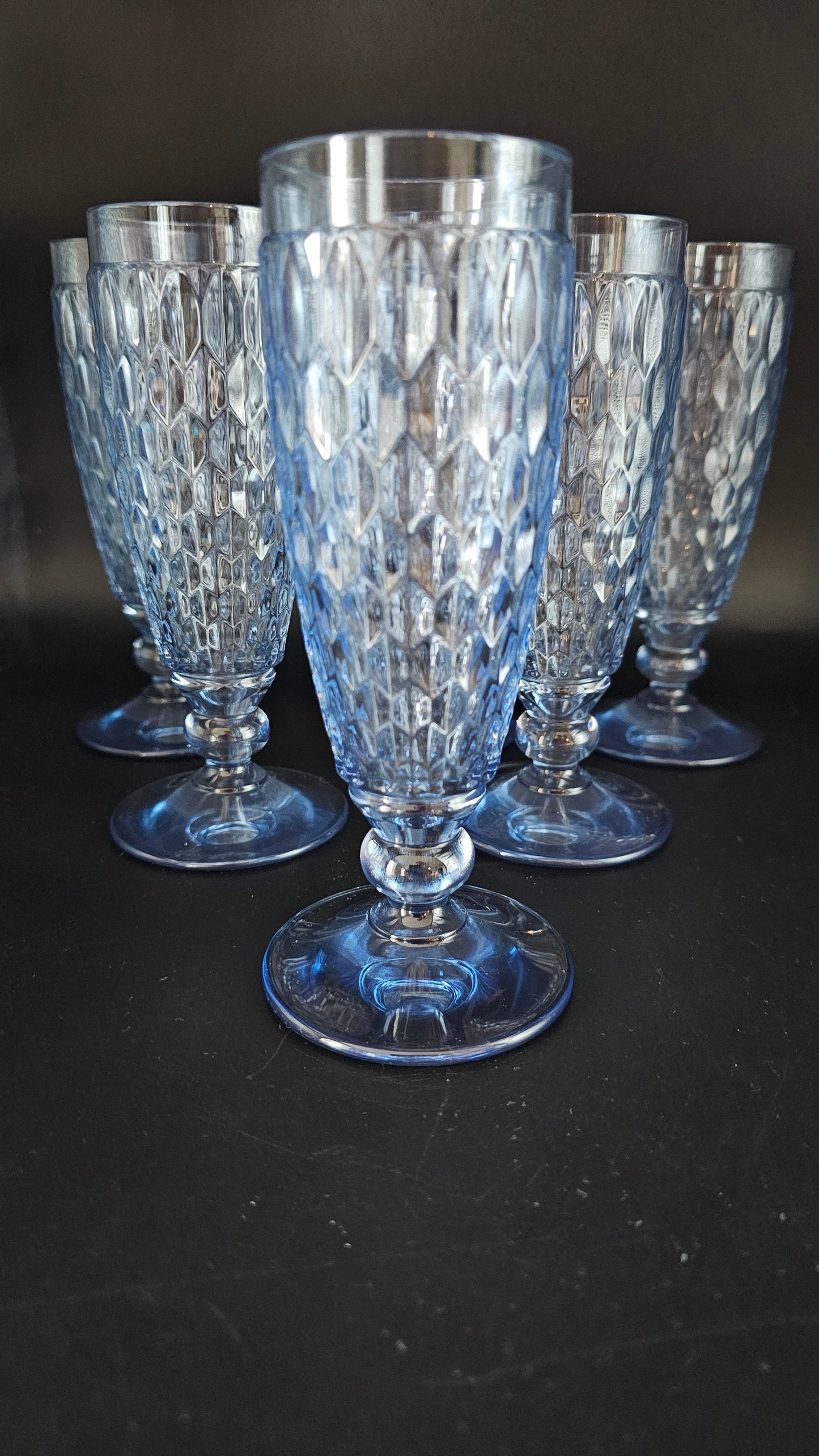 Villeroy & Boch Set of 6 Vintage Crystal Boston blue Champagne flutes