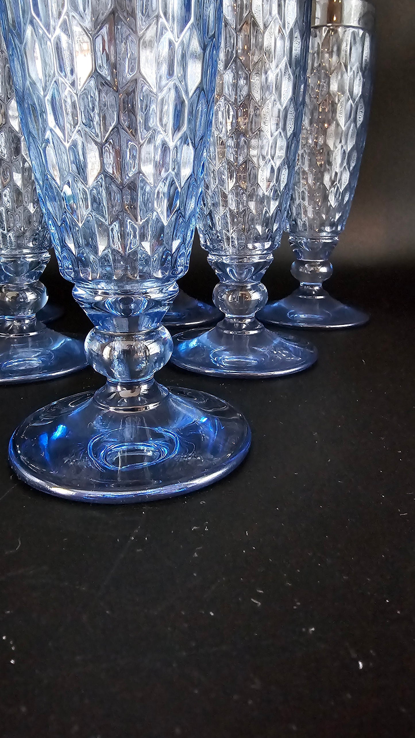 Villeroy & Boch Set of 6 Vintage Crystal Boston blue Champagne flutes